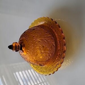 Vintage Indiana glass sandwich amber covered  butter dish